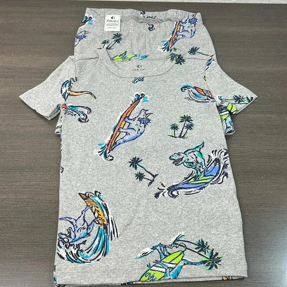 NWOT Fish Stix Surfing Dino pajamas 4T - Picture 1 of 9